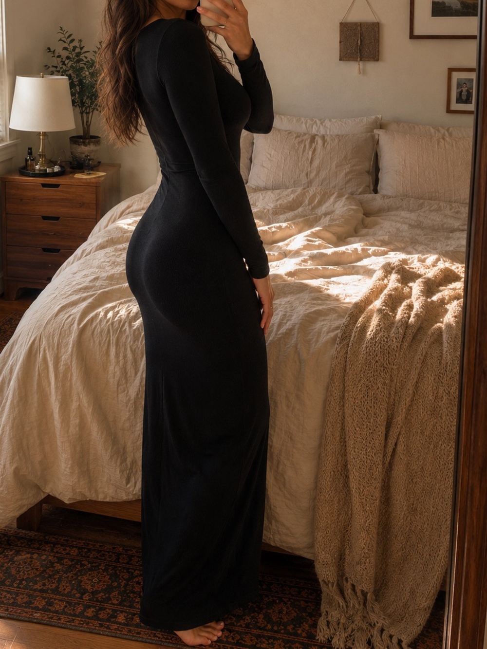 SKIMS Soft Lounge Long Sleeve Dress Onyx Black L
